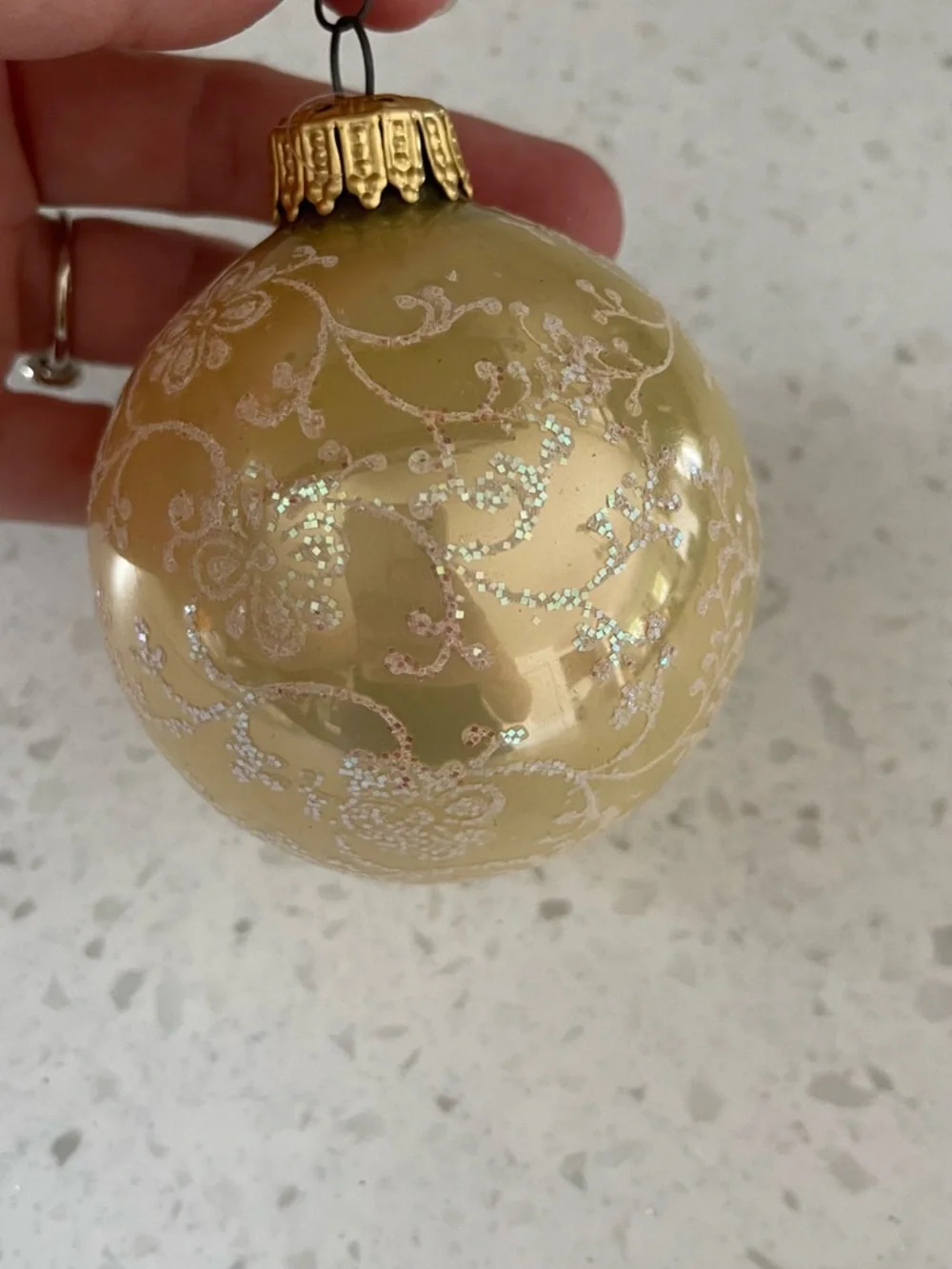 Vintage Gold Floral Glitter Glass Holiday Ornament